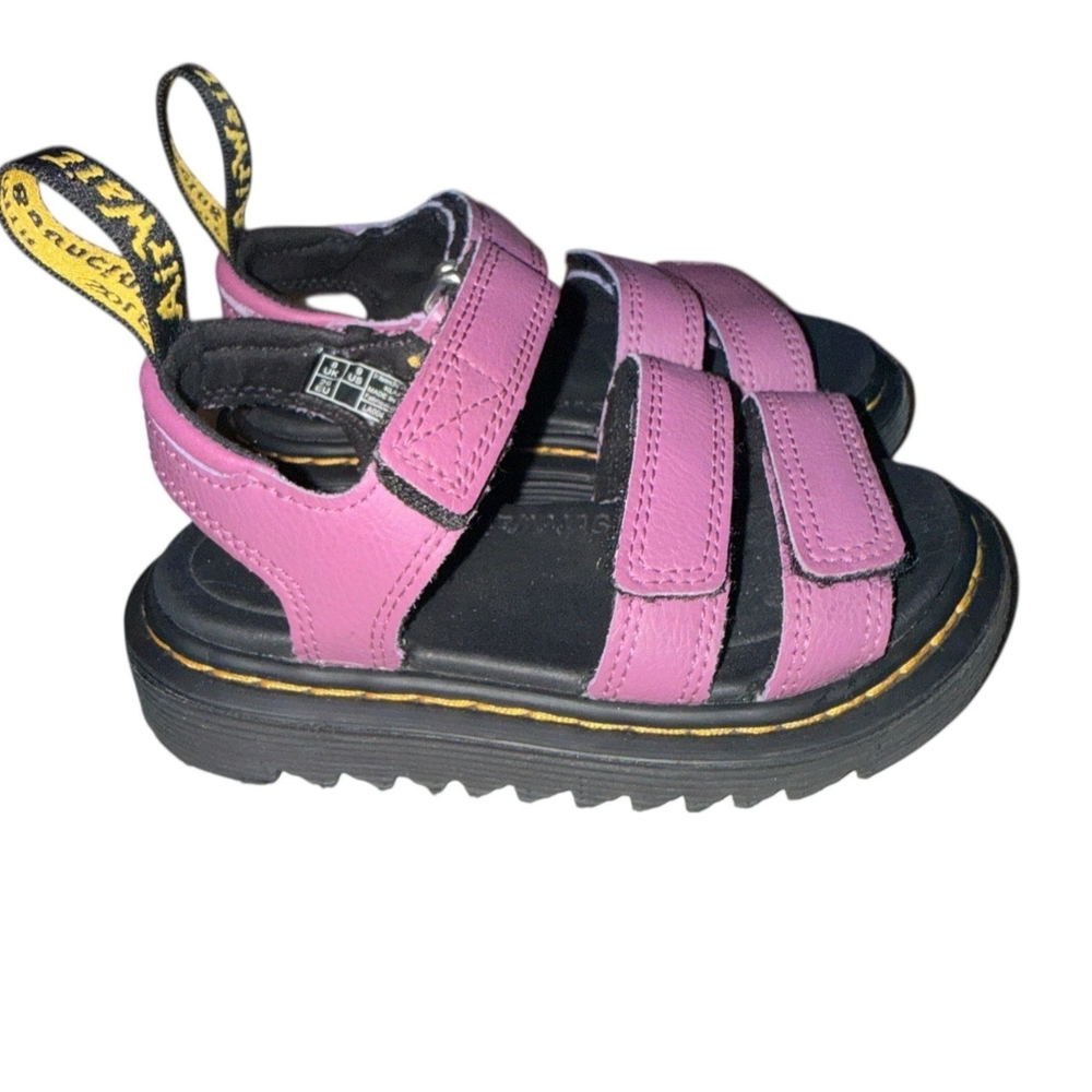 Dr. Martens Kids Purple Leather Velcro Platform Sandals